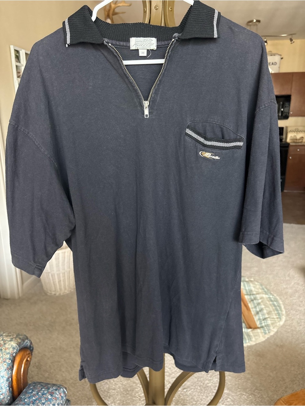 Vintage Mens M/L Rusty Black Short-Sleeve Zip Polo Surfer Shirt